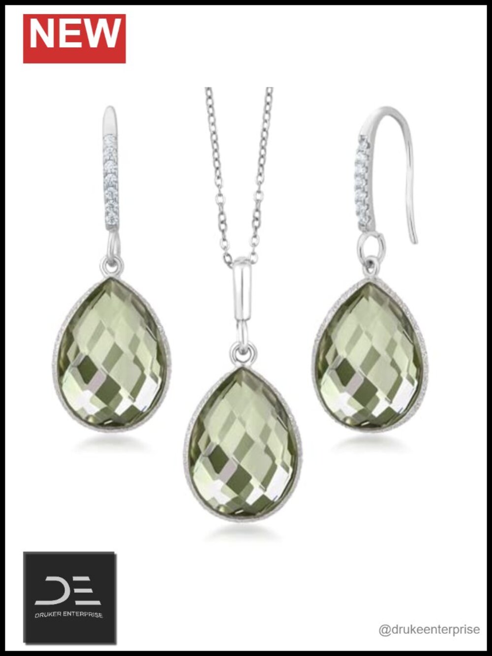 19.50 Cttw Prasiolite Pendant & Earring Set 925 Sterling Silver Green